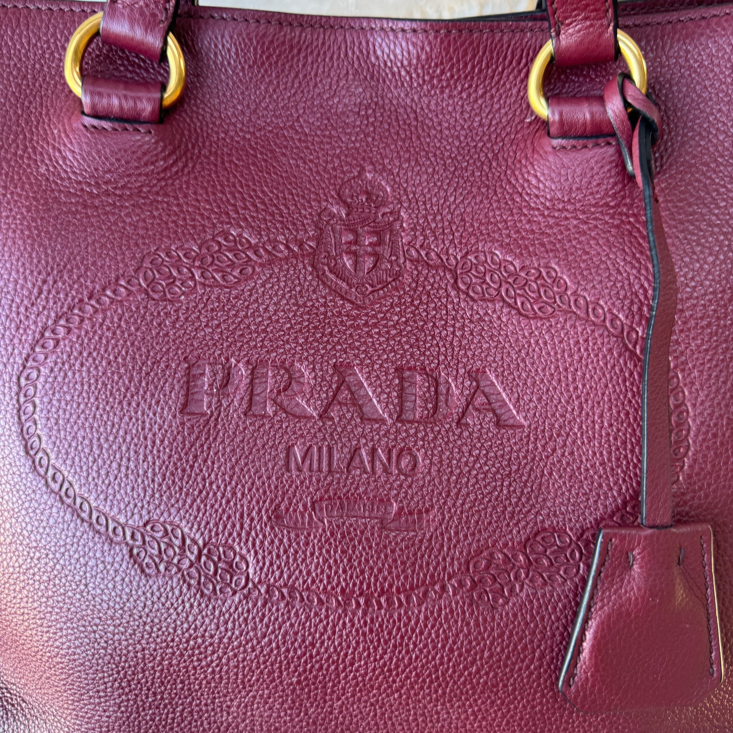 Prada Embossed Logo Leather Shoulder Bag