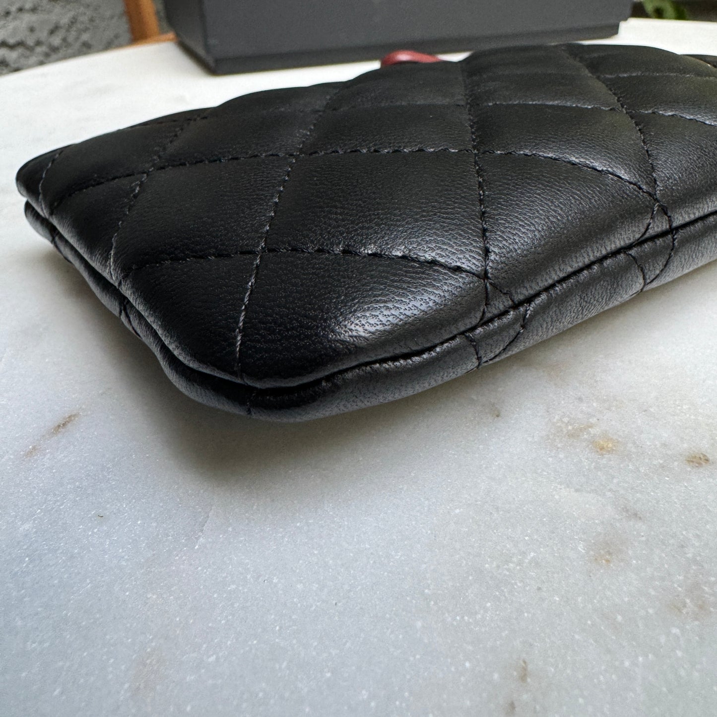 Chanel Lambskin Leather O-Case Zipper Pouch Wallet