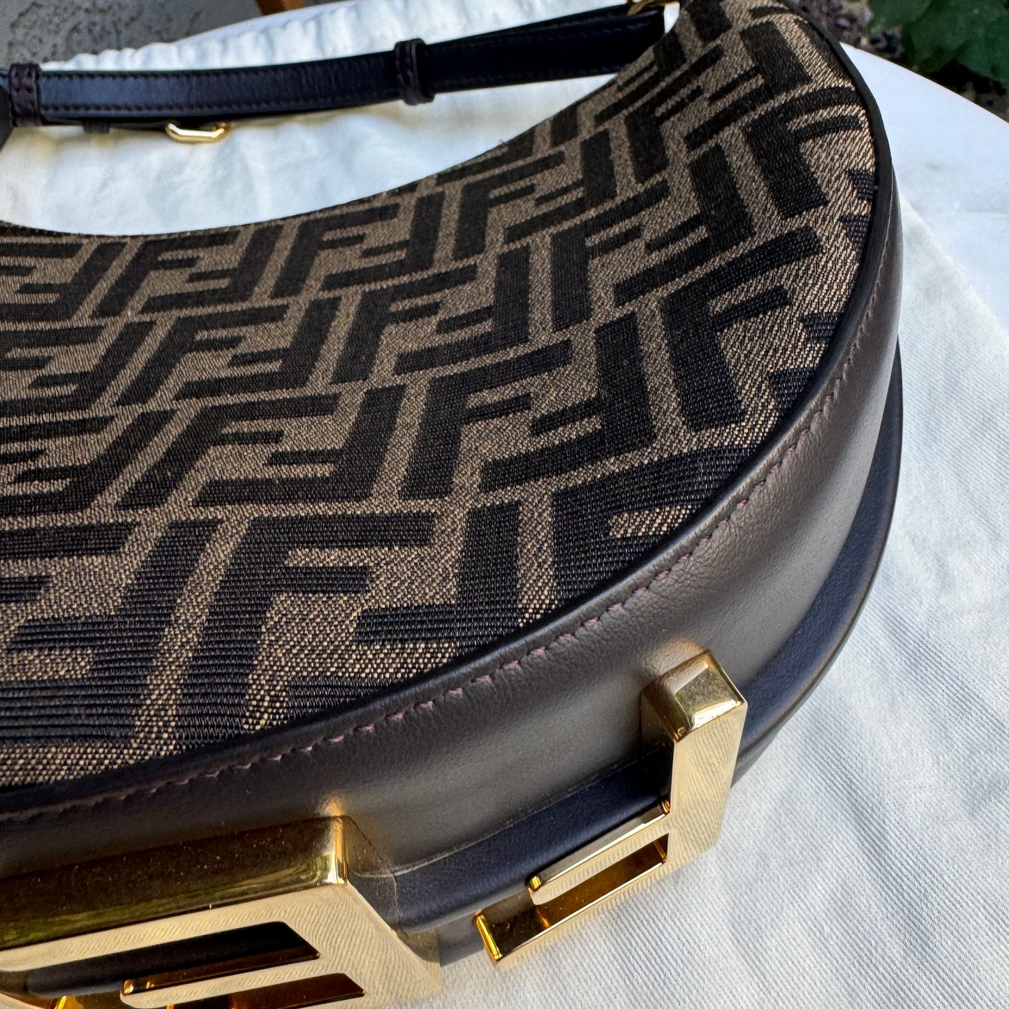 Fendi Zucca Monogram Crescent Small Fendigraphy Shoulder Bag