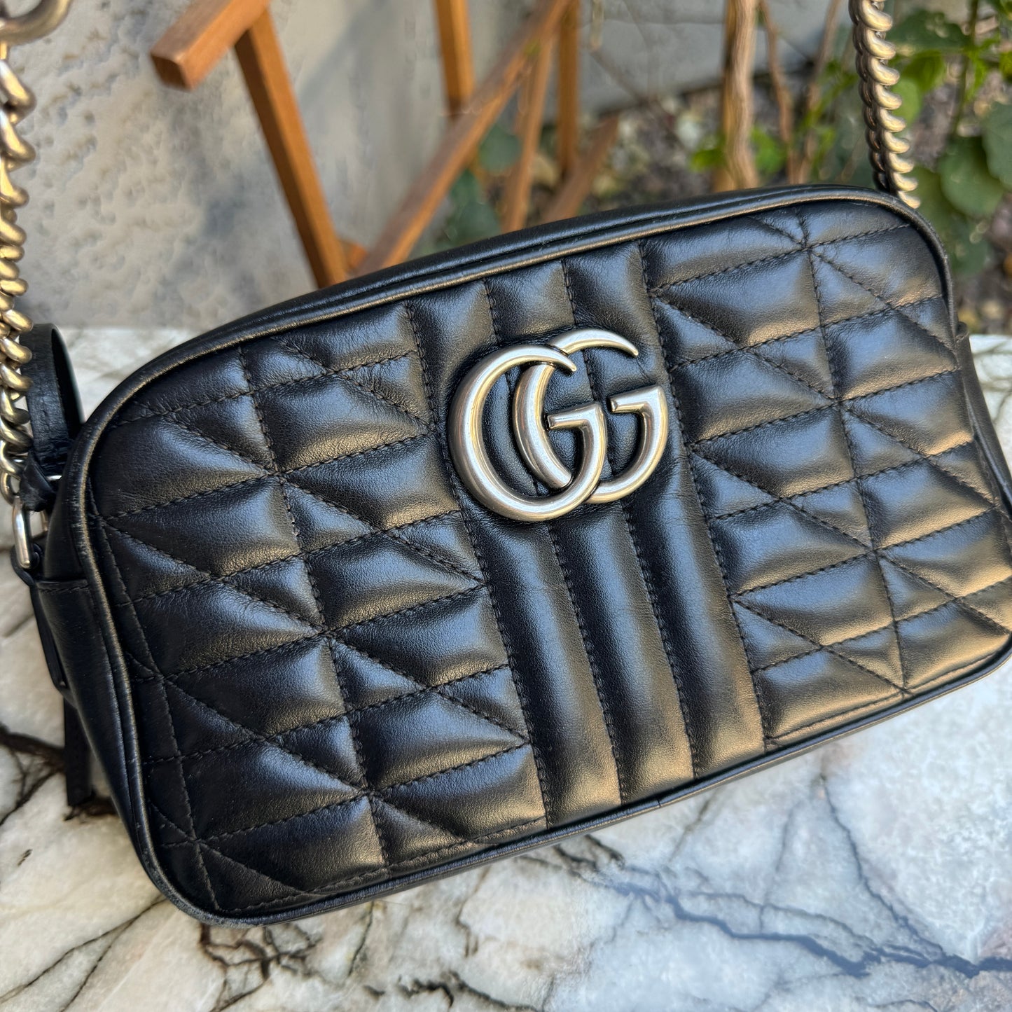 Gucci Calfskin Matelasse Aria Small GG Marmont Chain Shoulder Bag