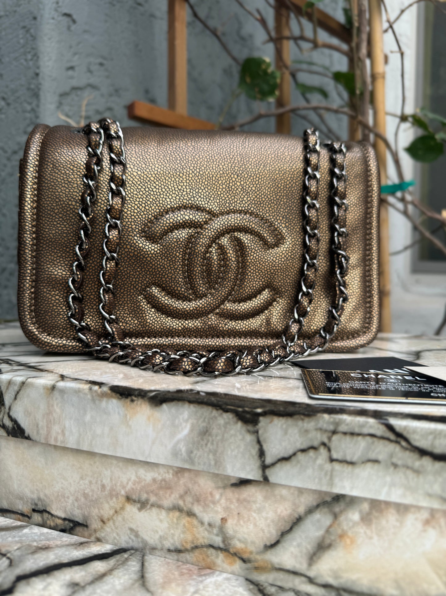 Chanel Classic Timeless Single Flap Metallic Caviar Shoulder Bag