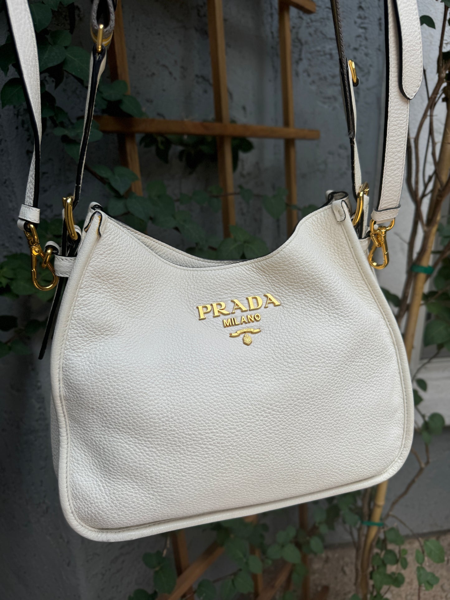 Prada Vitello Daino Phenix Nylon Web Stripe Crossbody
