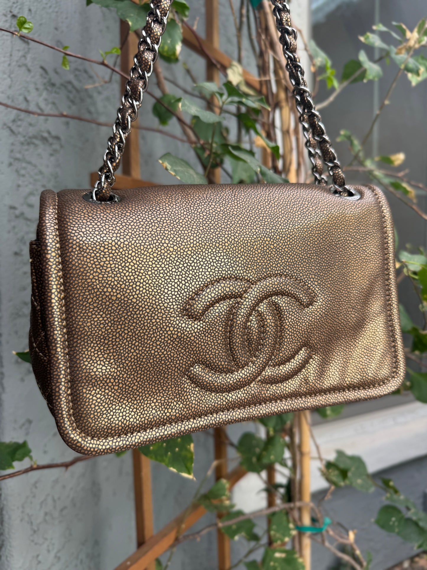 Chanel Classic Timeless Single Flap Metallic Caviar Shoulder Bag