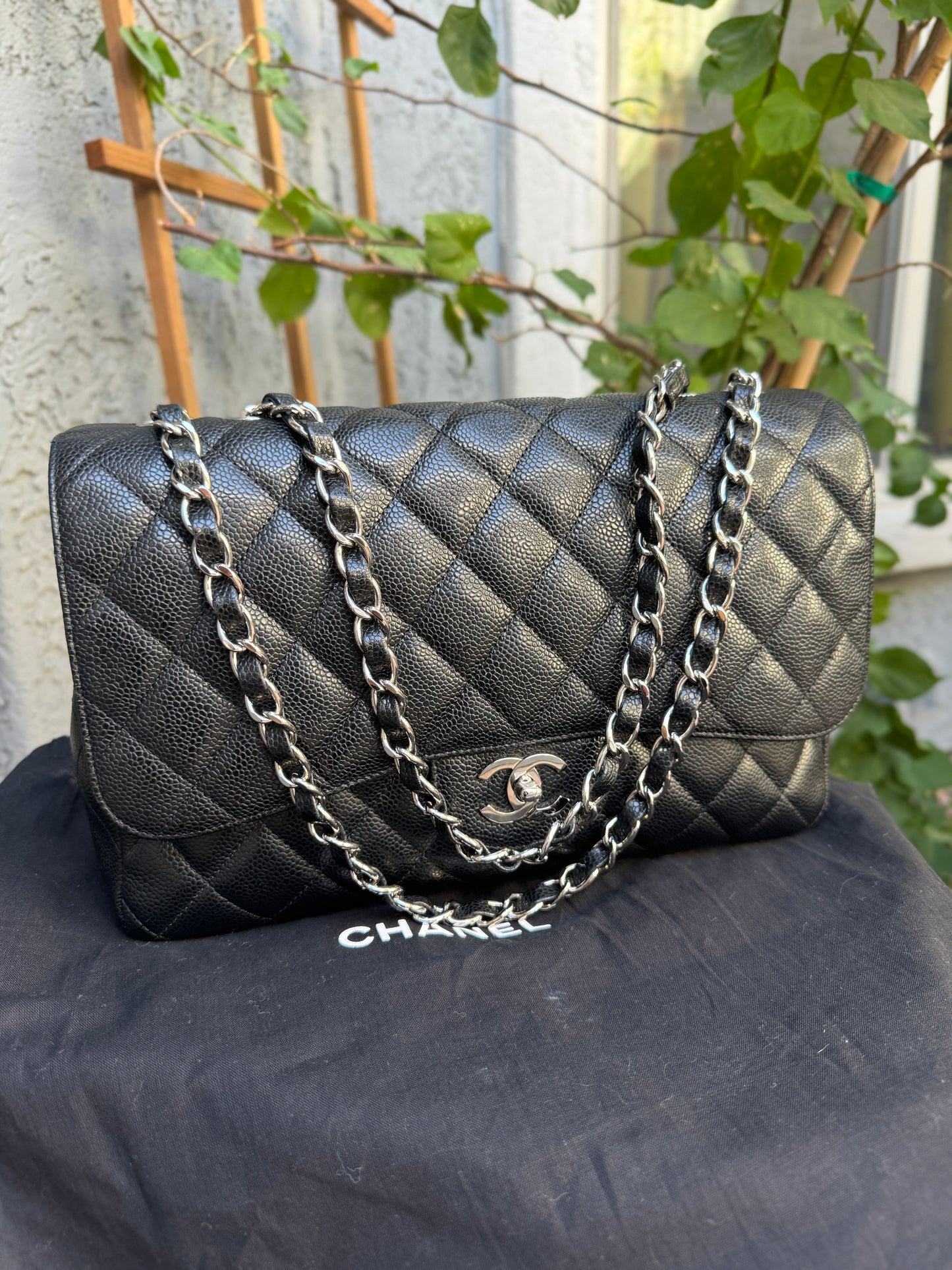 Chanel Caviar Leather Jumbo Single Flap Shoulder Bag