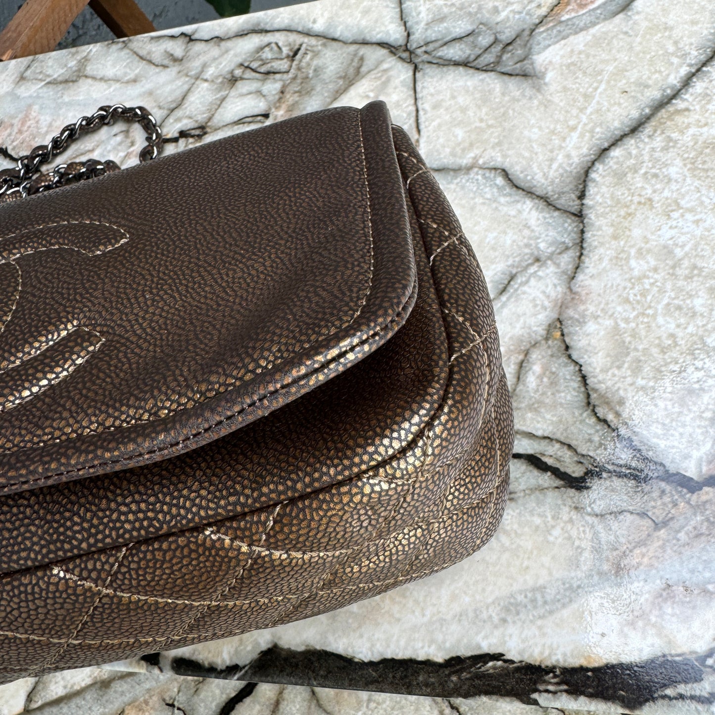 Chanel Classic Timeless Single Flap Metallic Caviar Shoulder Bag