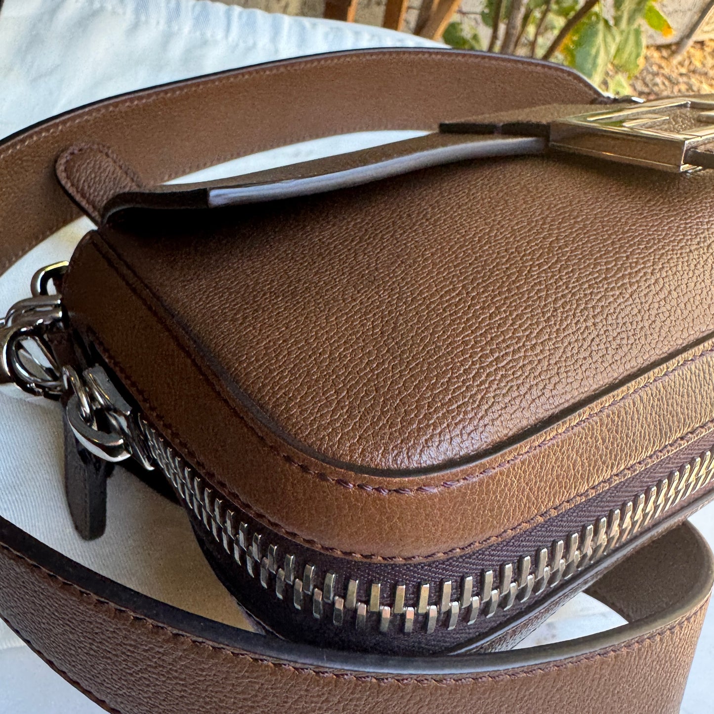 Fendi Leather Baguette Zipper Crossbody