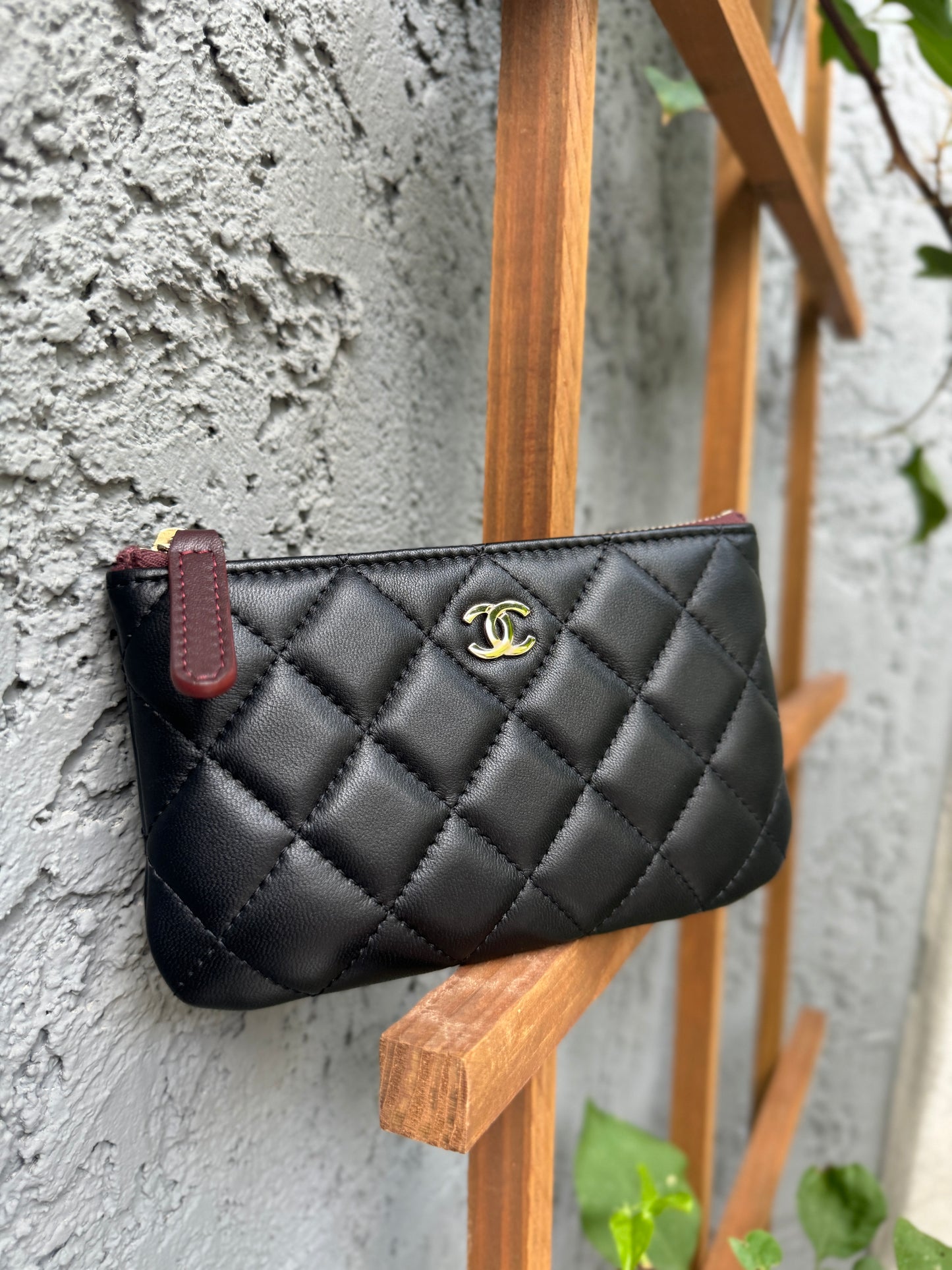 Chanel Lambskin Leather O-Case Zipper Pouch Wallet