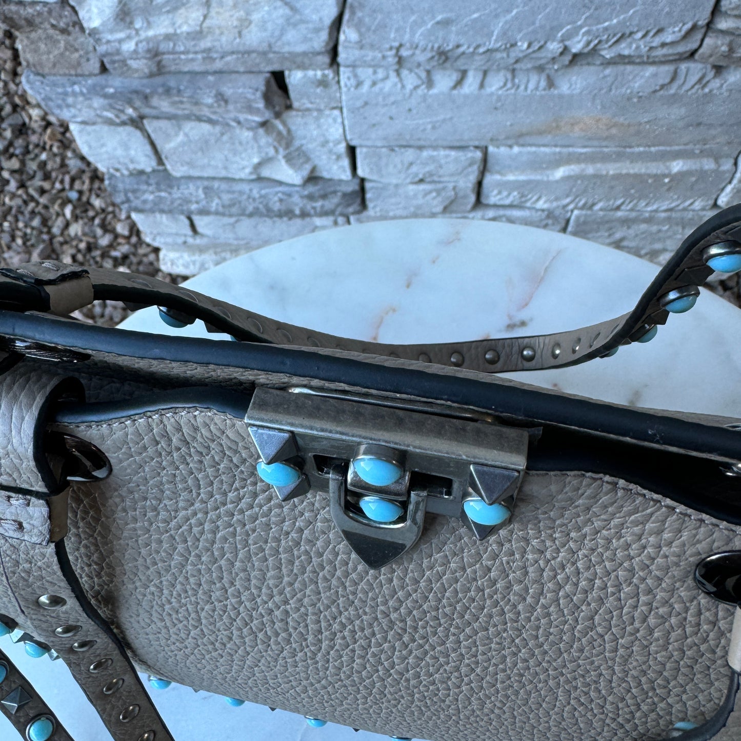 Valentino Garavani Rolling Turquoise Rockstud Tote