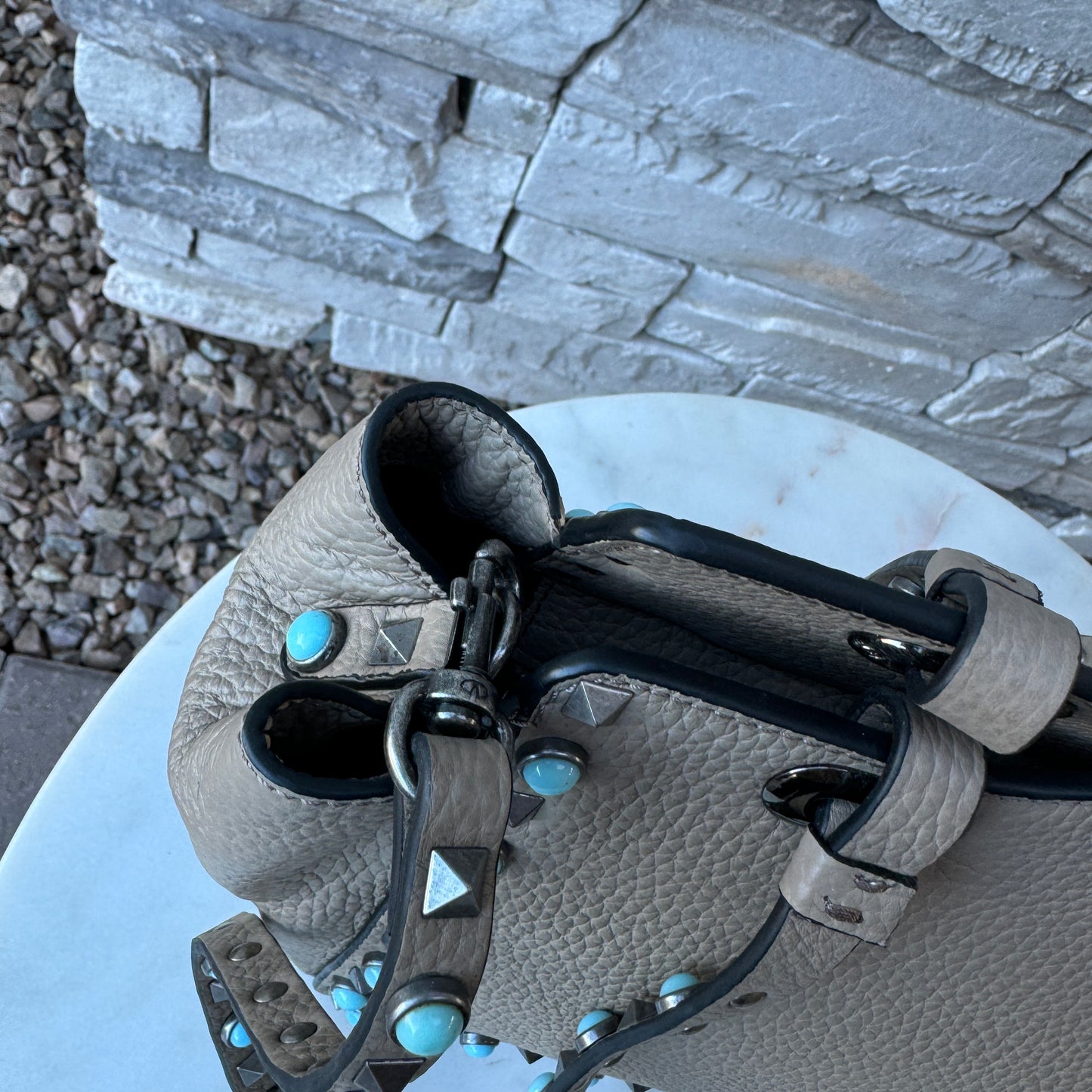 Valentino Garavani Rolling Turquoise Rockstud Tote