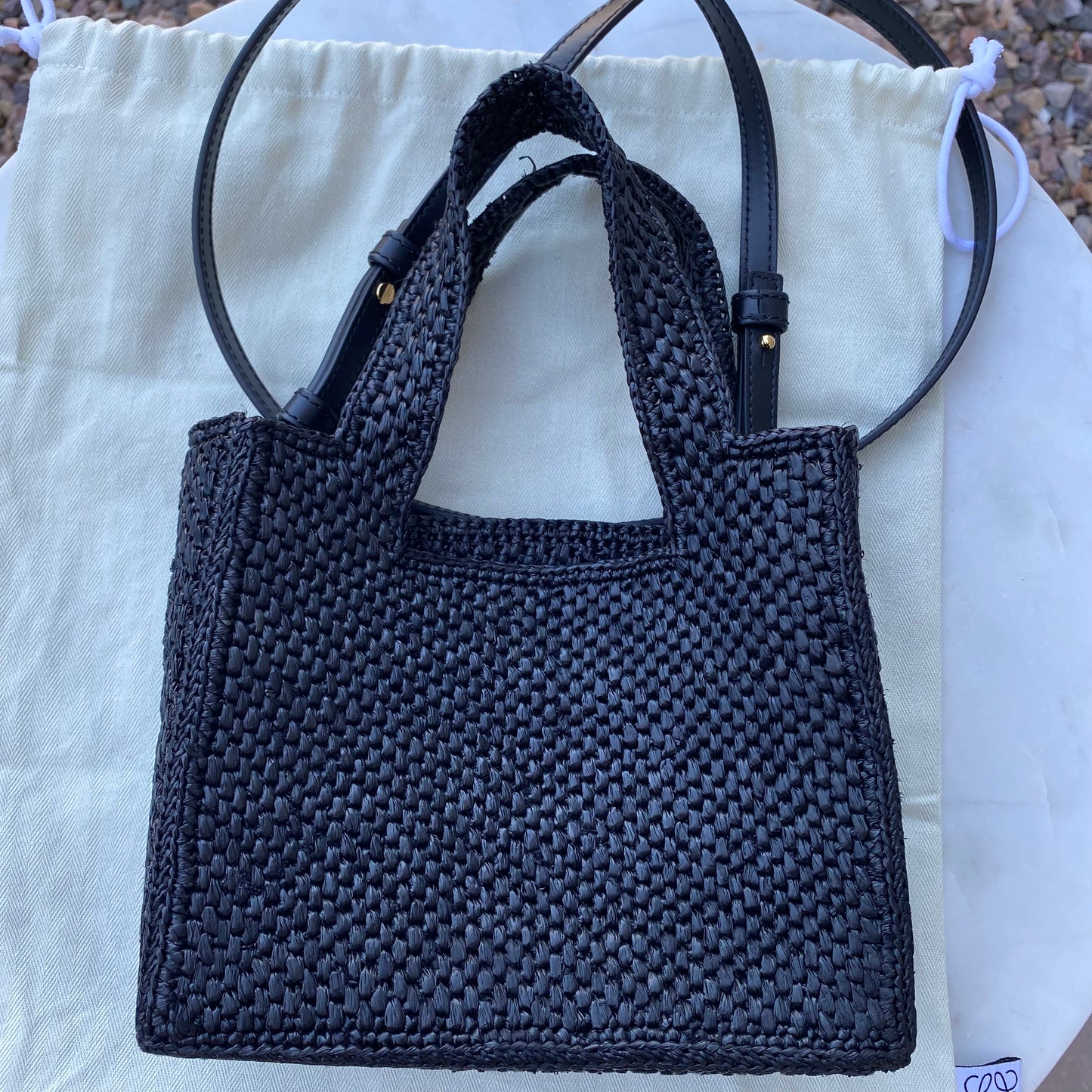 Loewe Mini Raffia Font Tote Crossbody