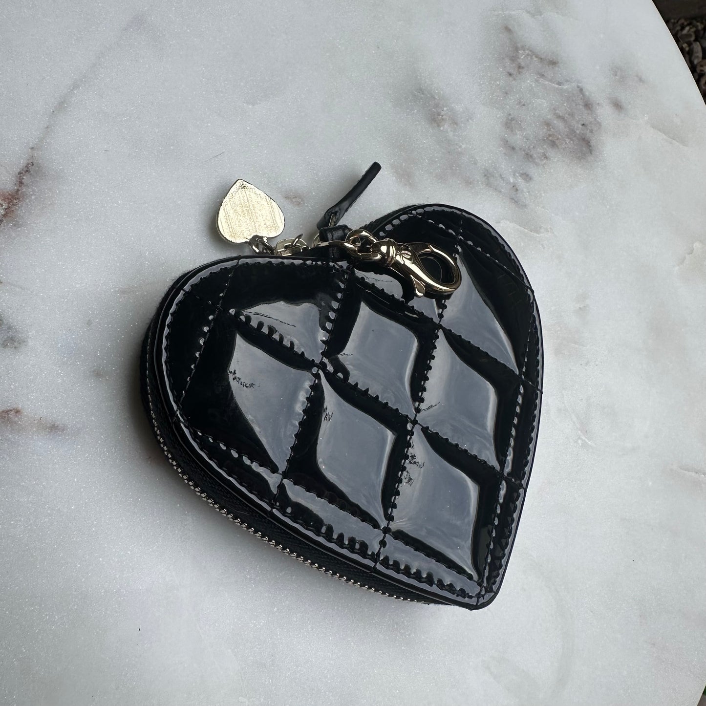 Chanel Patent Quilted Heart Zipped Coin Purse