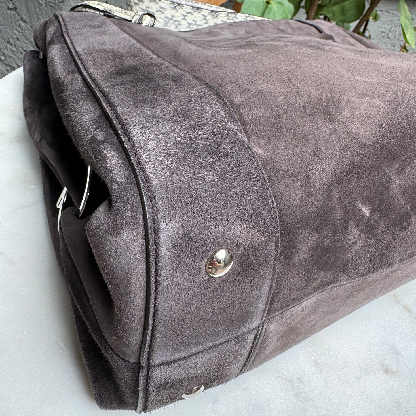 Ferragamo Suede and Python Shoulder Bag