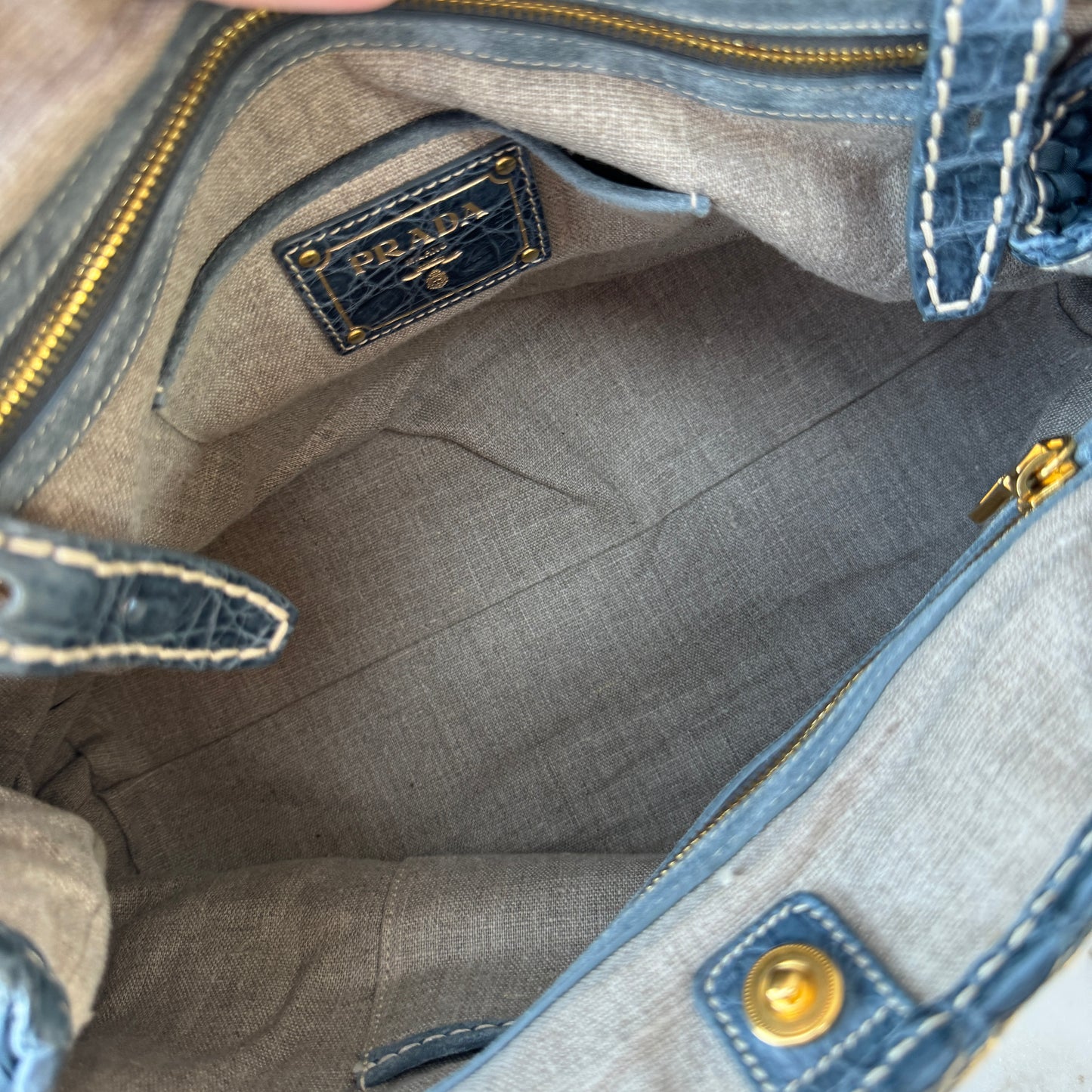 Prada Coccodrillo-Trimmed Tessuto Weave Handle Bag