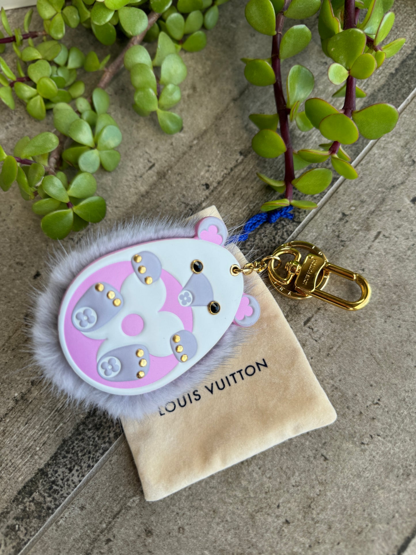 Louis Vuitton Porto Cle Hedgehog Keychain Mink Fur and Leather Bag Charm