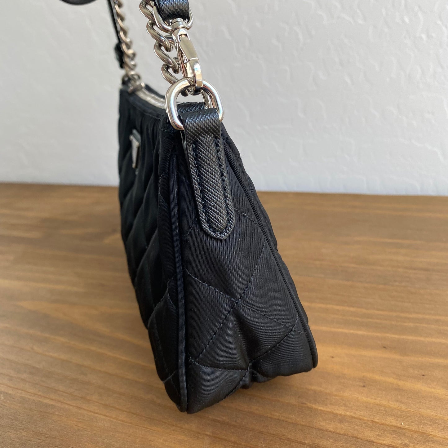 Prada Nylon Quilted Convertible Pochette Chain Crossbody
