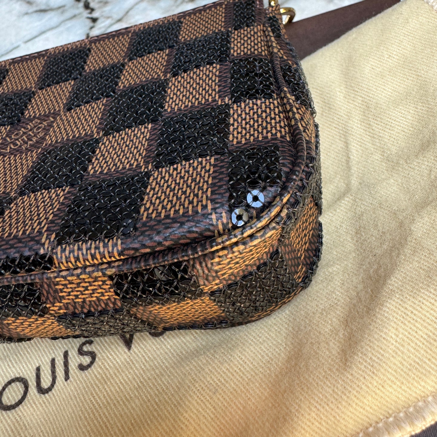 Louis Vuitton Damier Ebene Paillettes Mini Pochette Accessoires