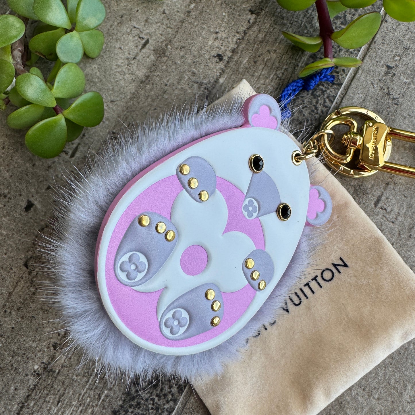 Louis Vuitton Porto Cle Hedgehog Keychain Mink Fur and Leather Bag Charm