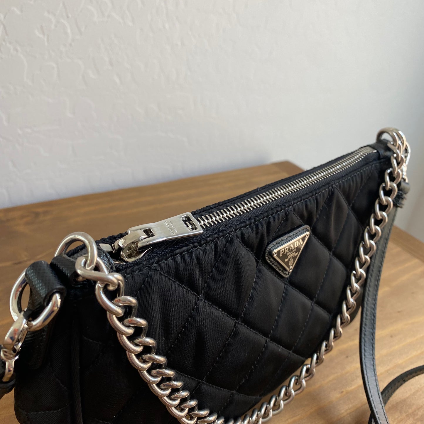 Prada Nylon Quilted Convertible Pochette Chain Crossbody