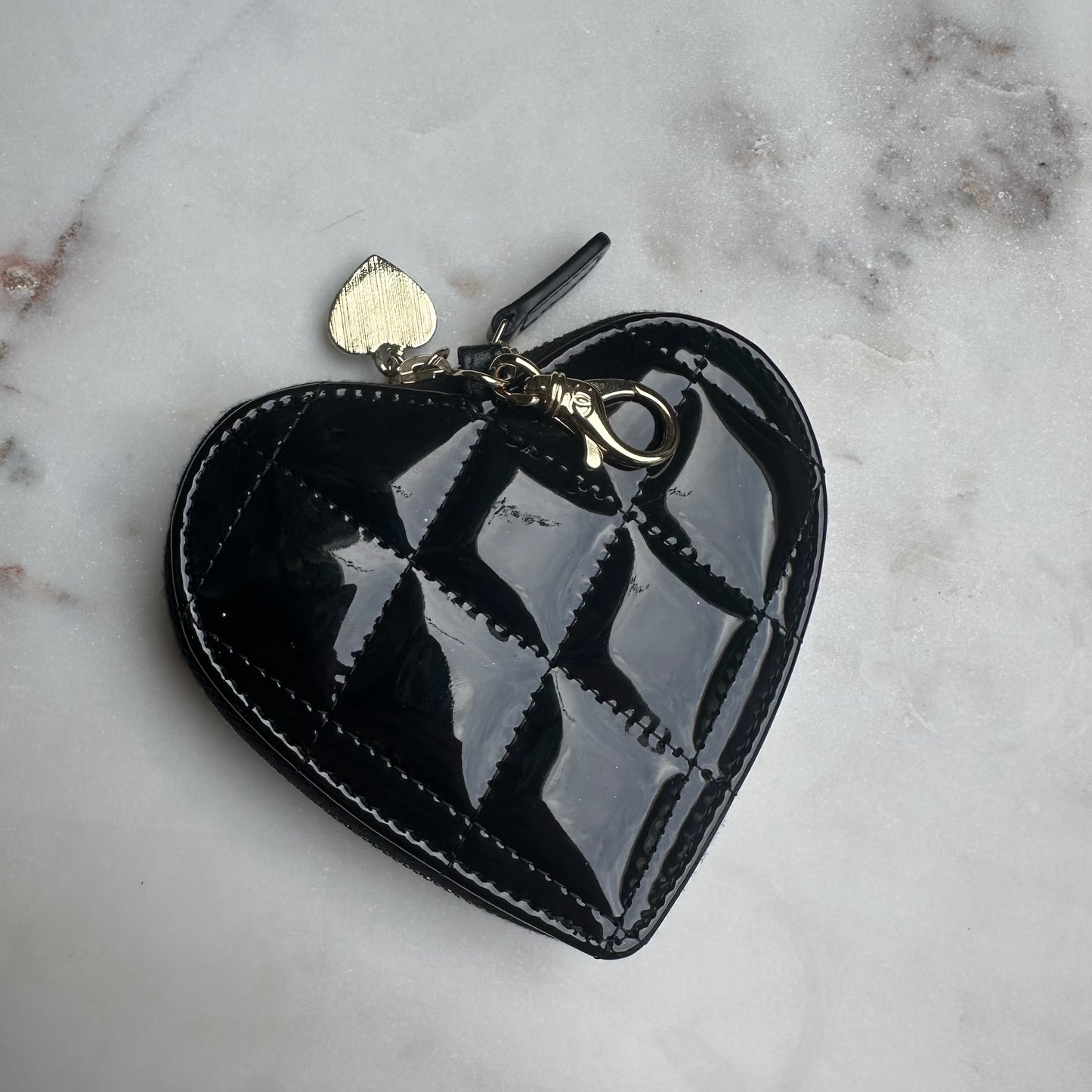 Chanel Patent Quilted Heart Zipped Coin Purse