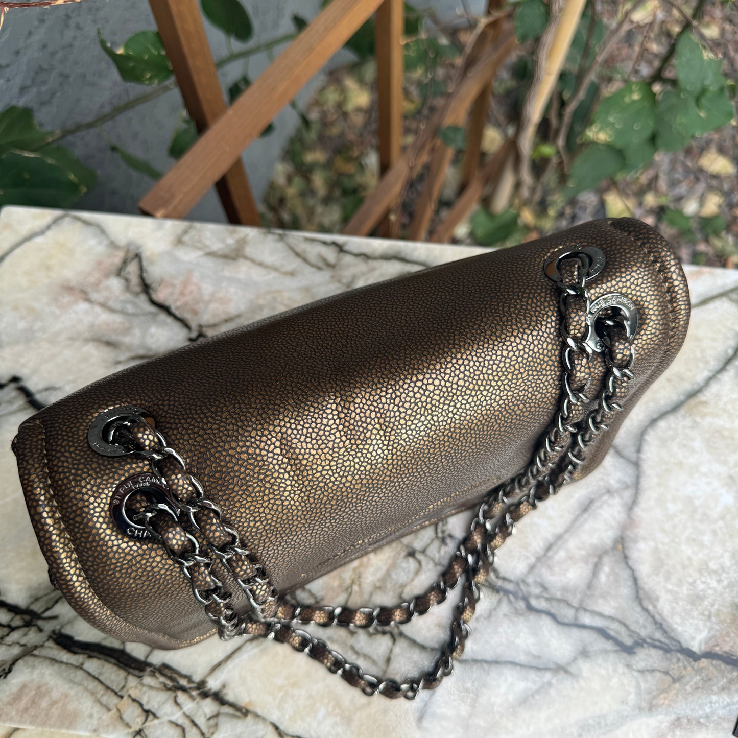 Chanel Classic Timeless Single Flap Metallic Caviar Shoulder Bag
