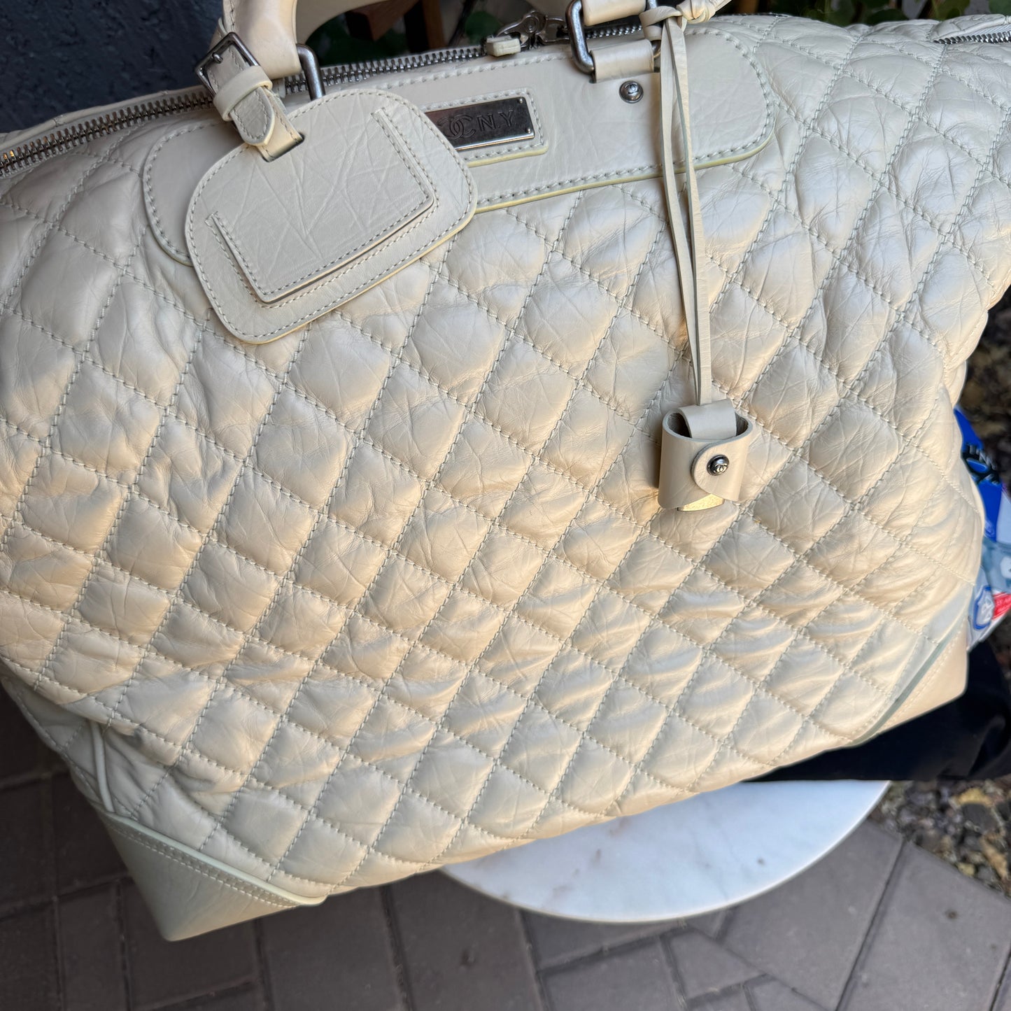 Chanel Bone Quilted Leather Travel Carry-On Duffle Bag