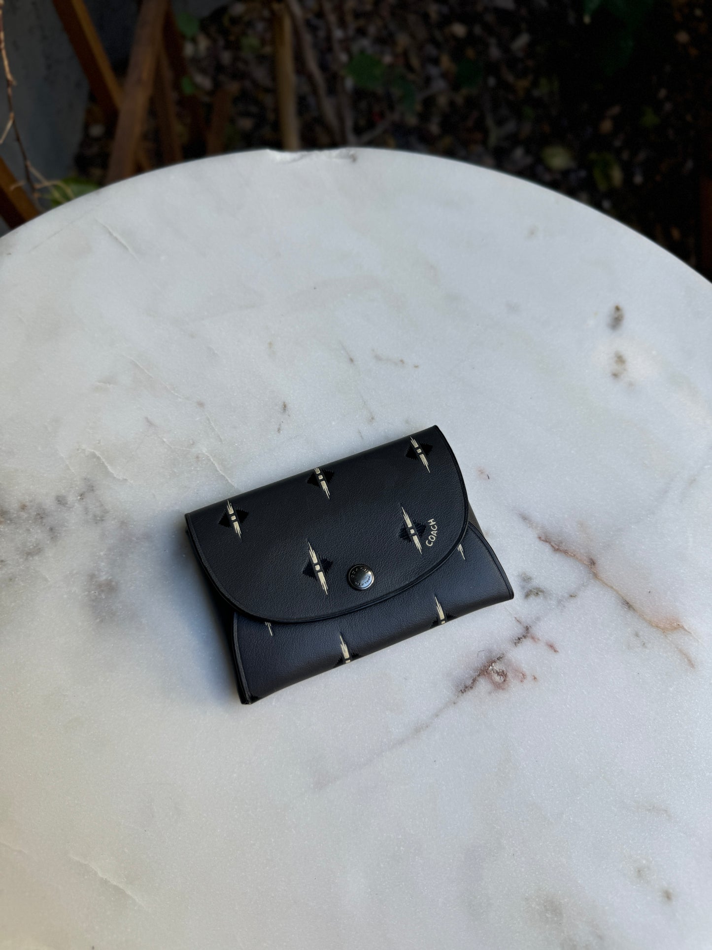 Coach Leather Snap Card Case with Ikat Geo Print