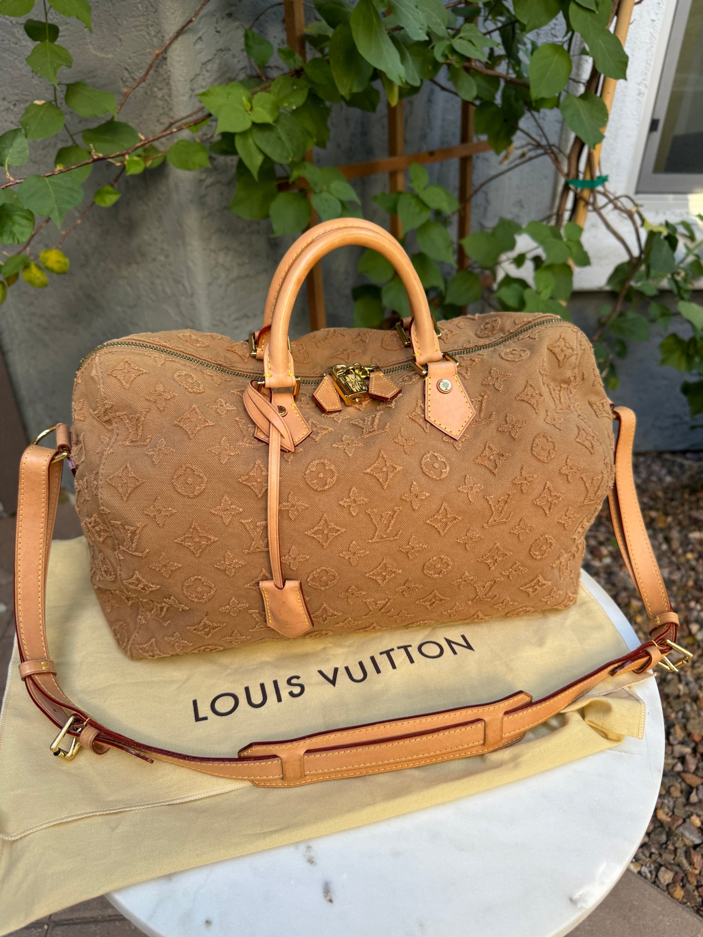 Louis Vuitton Monogram Stone Denim Speedy Bandouliere 35