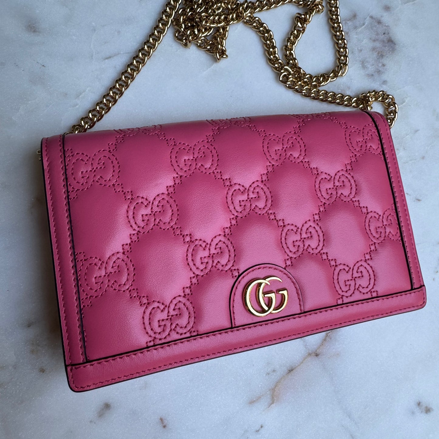 Gucci GG Matelassé Chain Wallet WOC Crossbody