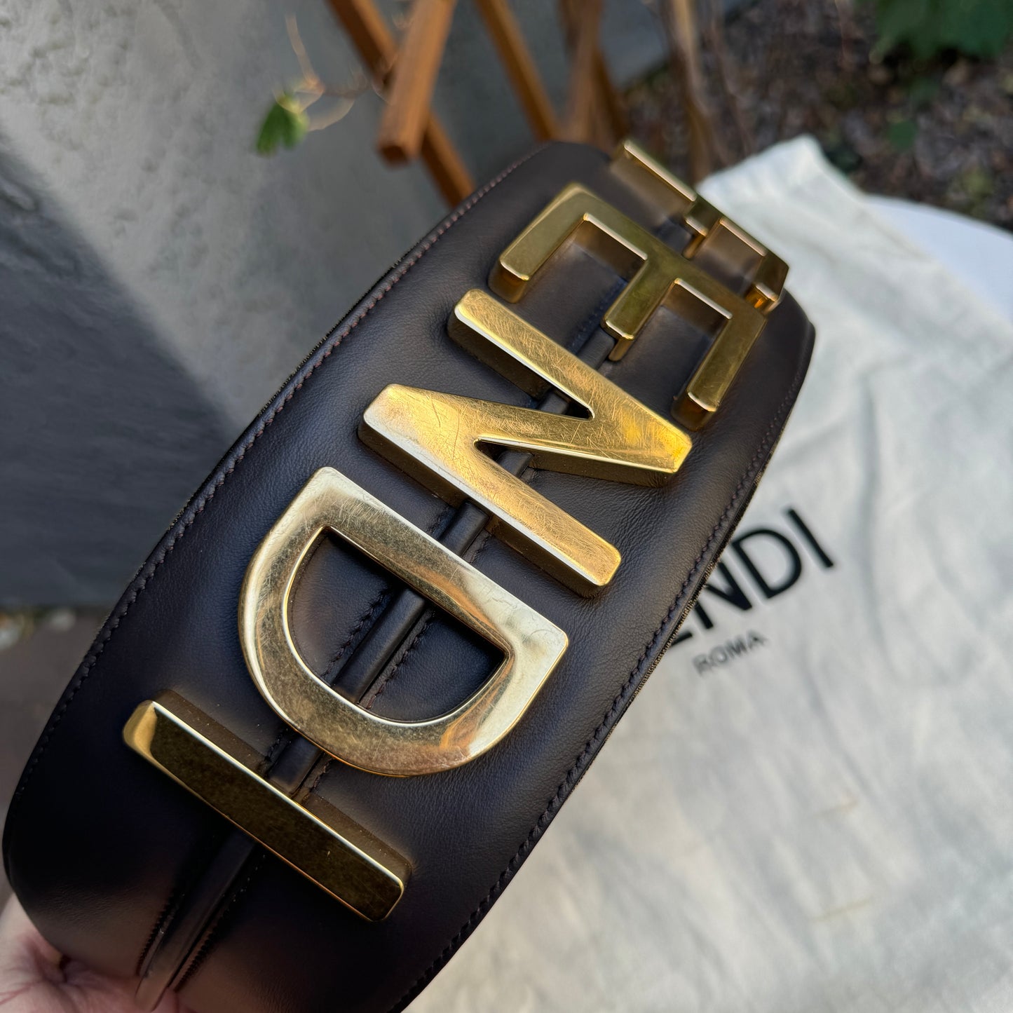 Fendi Zucca Monogram Crescent Small Fendigraphy Shoulder Bag