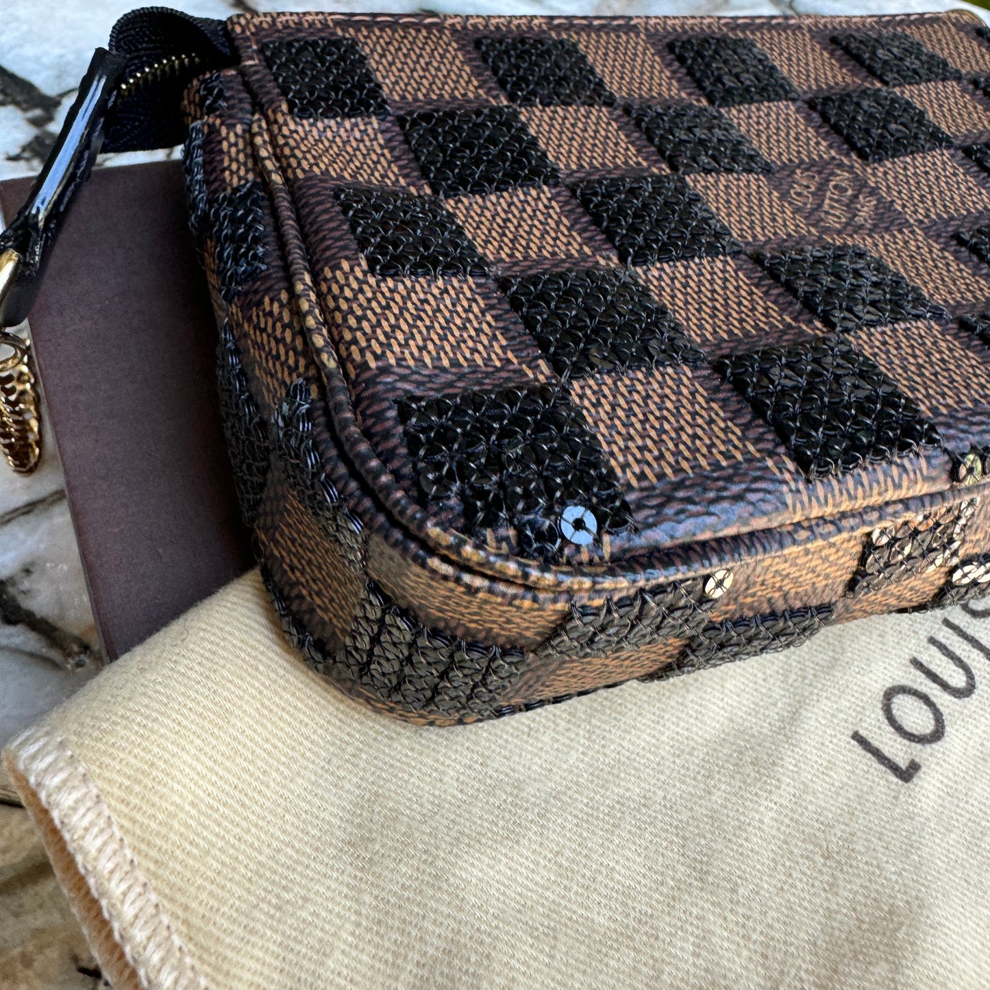 Louis Vuitton Damier Ebene Paillettes Mini Pochette Accessoires