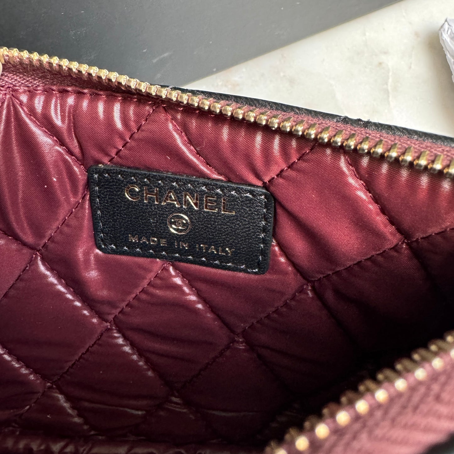 Chanel Lambskin Leather O-Case Zipper Pouch Wallet