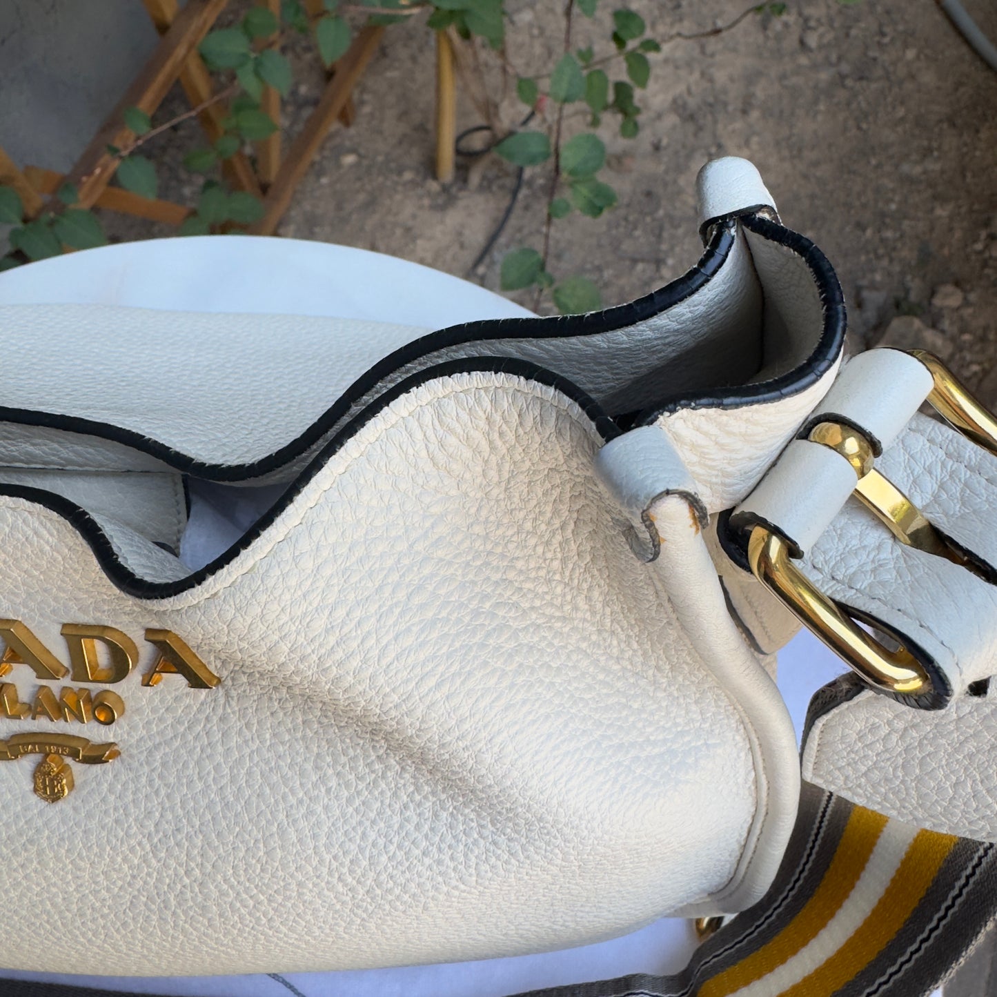 Prada Vitello Daino Phenix Nylon Web Stripe Crossbody