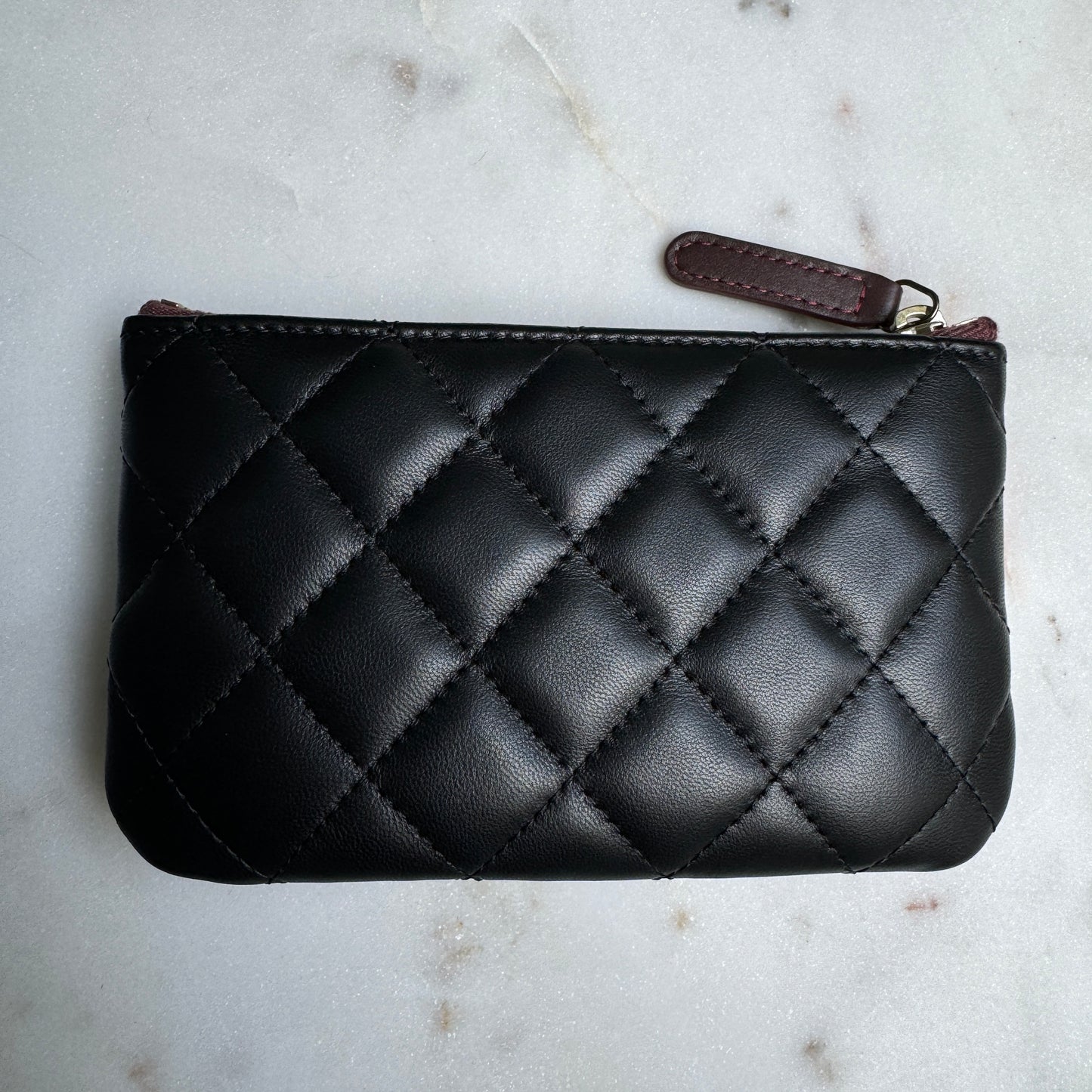 Chanel Lambskin Leather O-Case Zipper Pouch Wallet