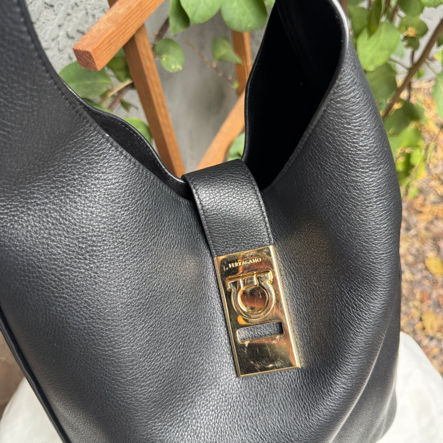 Ferragamo Archive Gancio Leather Hobo