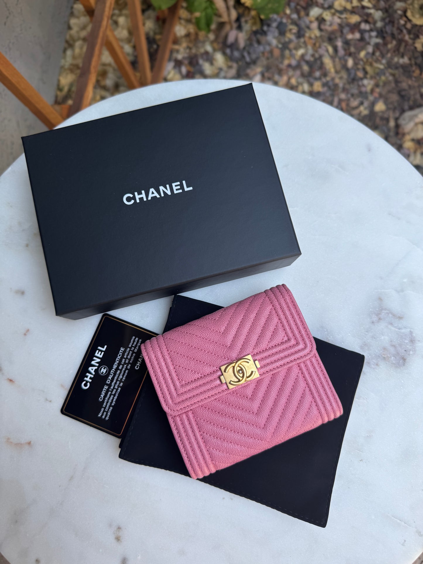 Chanel Boy Caviar Leather Chevron Wallet