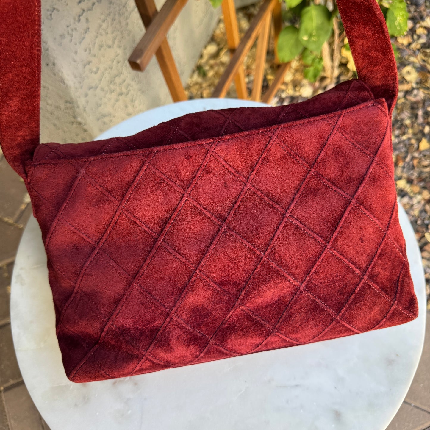 Chanel Suede Diamond Quilted Single Flap Vintage Shoulder Bag