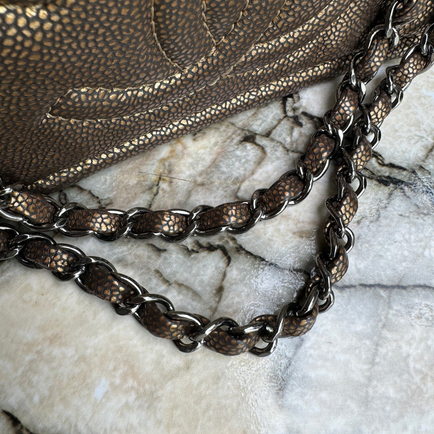 Chanel Classic Timeless Single Flap Metallic Caviar Shoulder Bag