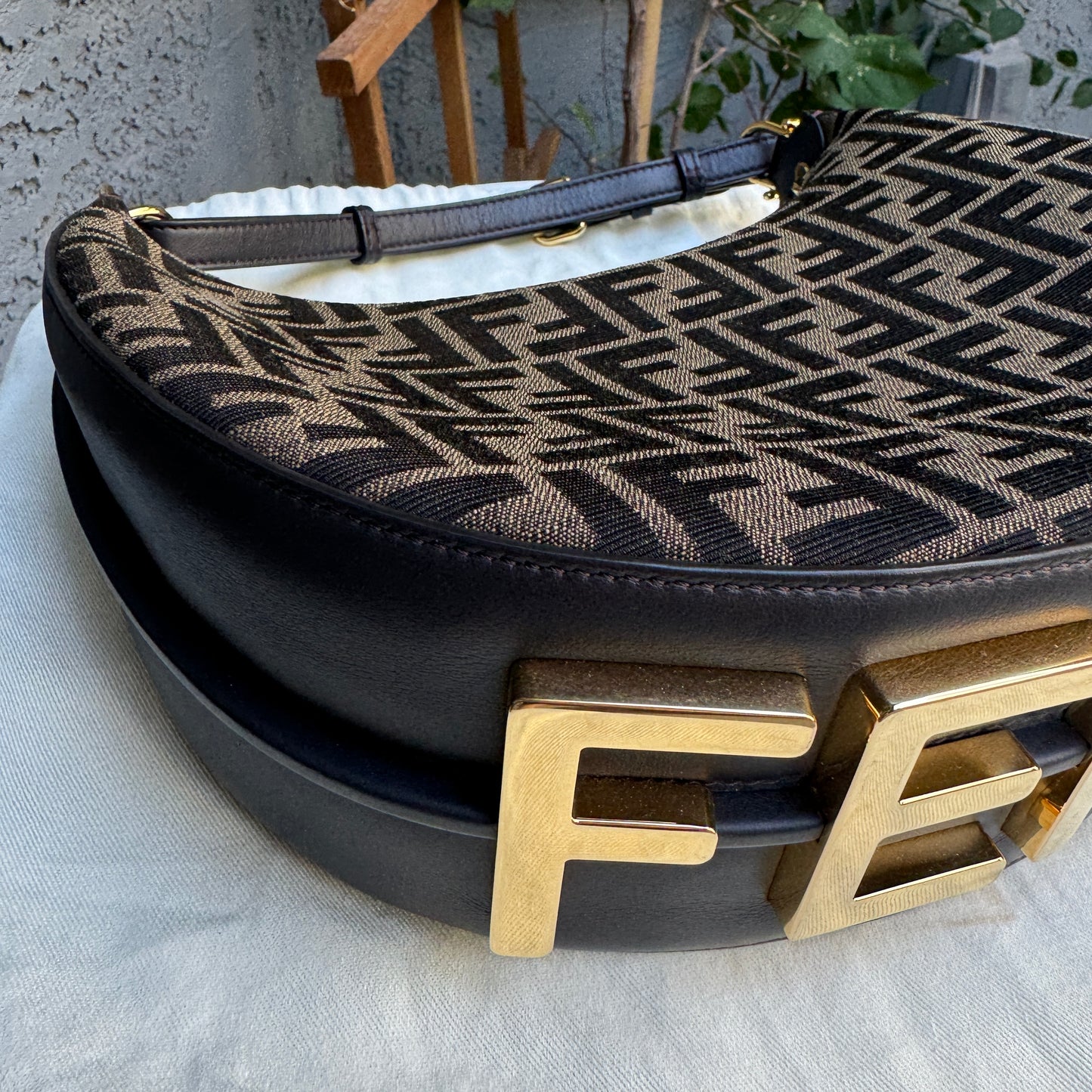 Fendi Zucca Monogram Crescent Small Fendigraphy Shoulder Bag