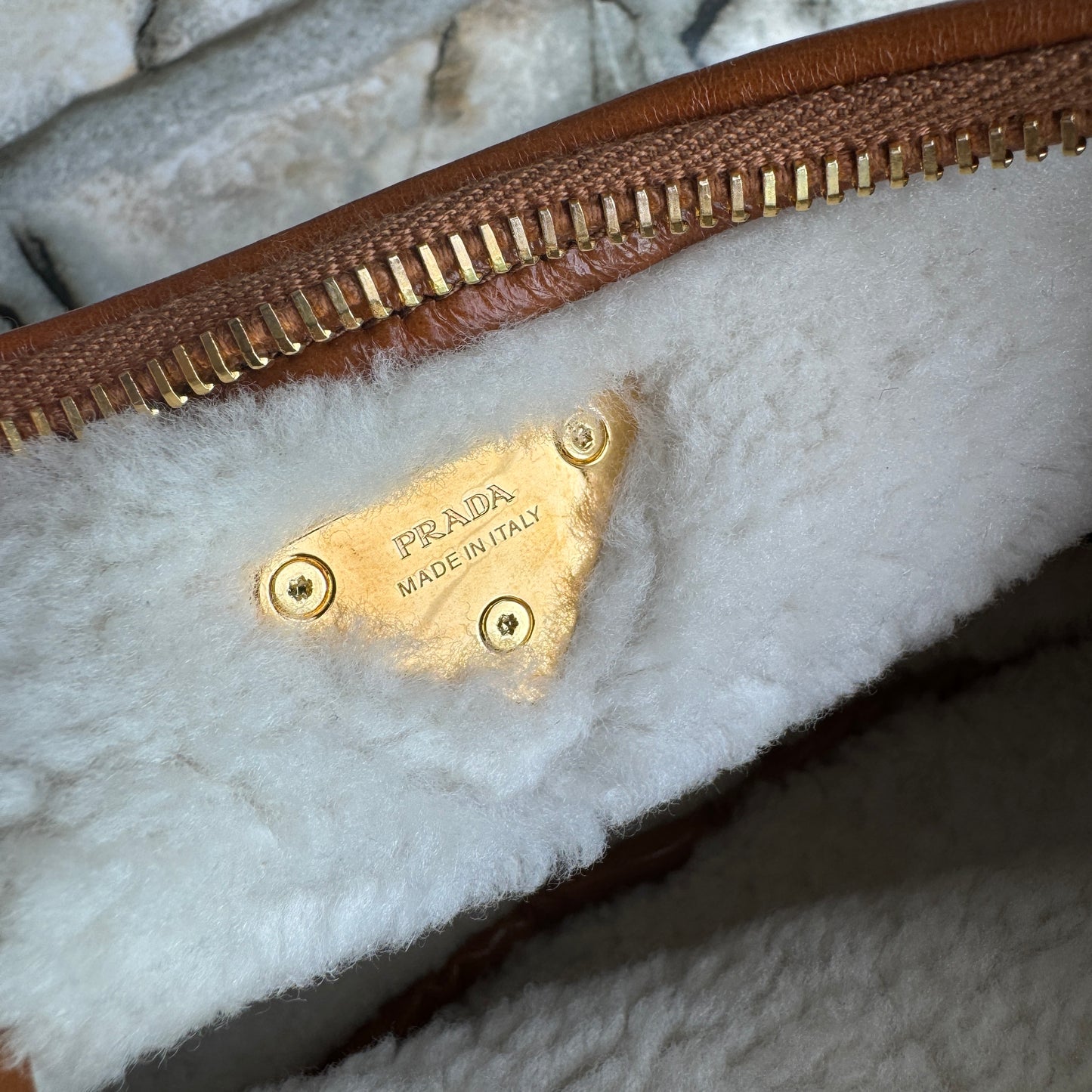 Prada Arqué Small Shearling Shoulder Bag