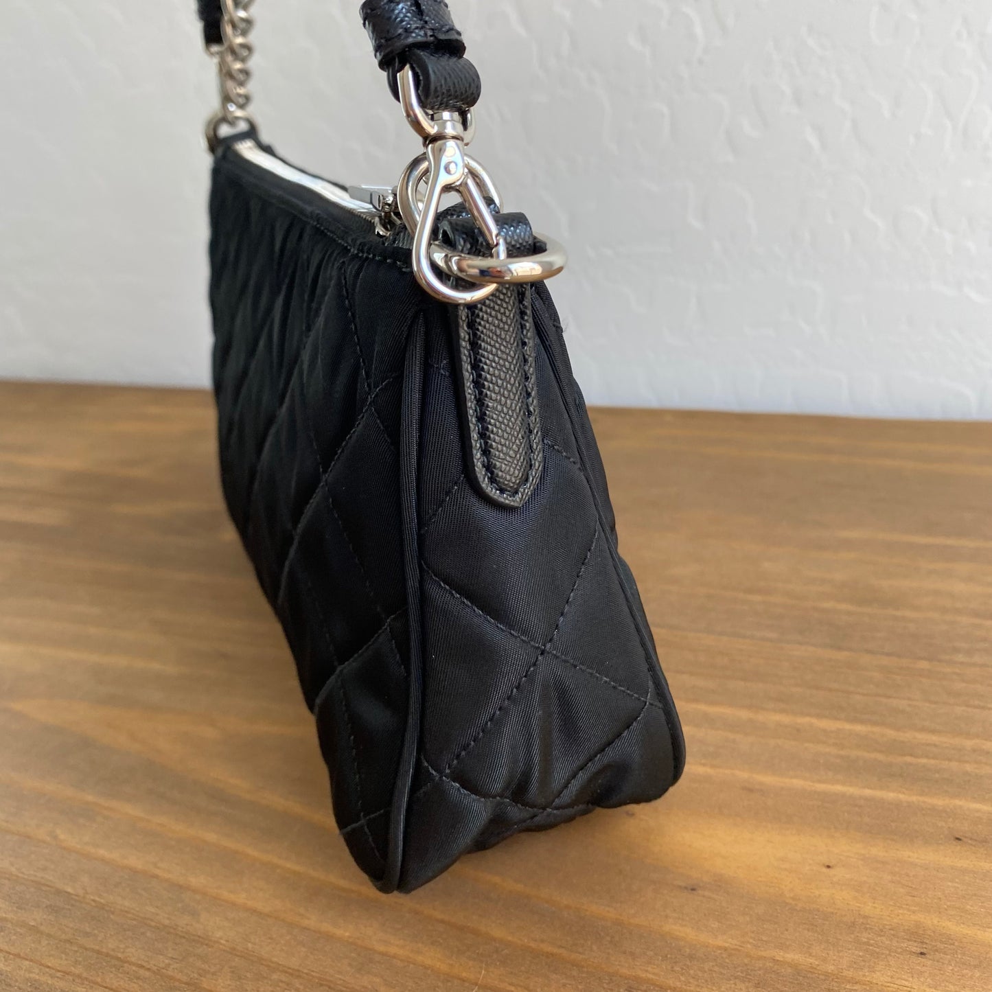 Prada Nylon Quilted Convertible Pochette Chain Crossbody