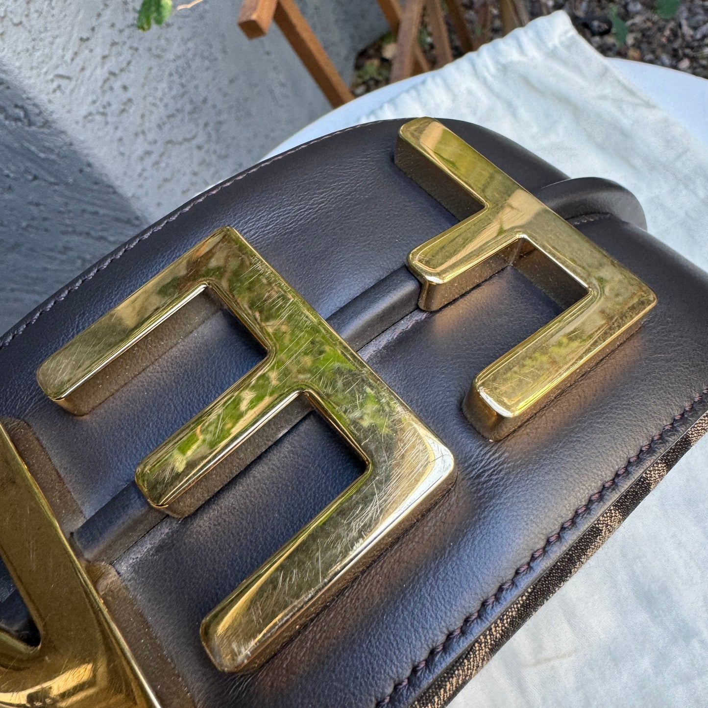 Fendi Zucca Monogram Crescent Small Fendigraphy Shoulder Bag