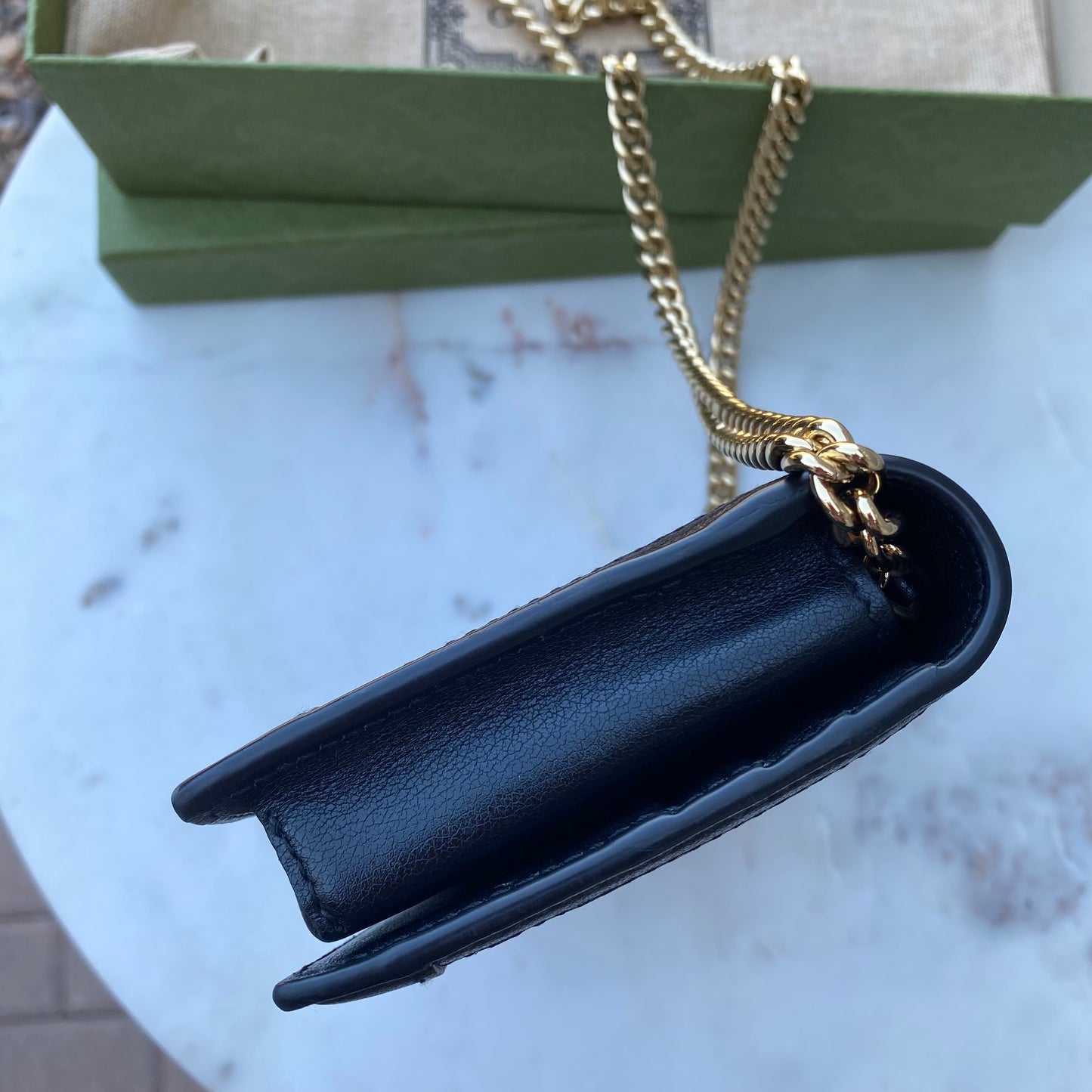 Gucci Full Flap Wallet on Chain GG Embossed Leather Crossbody