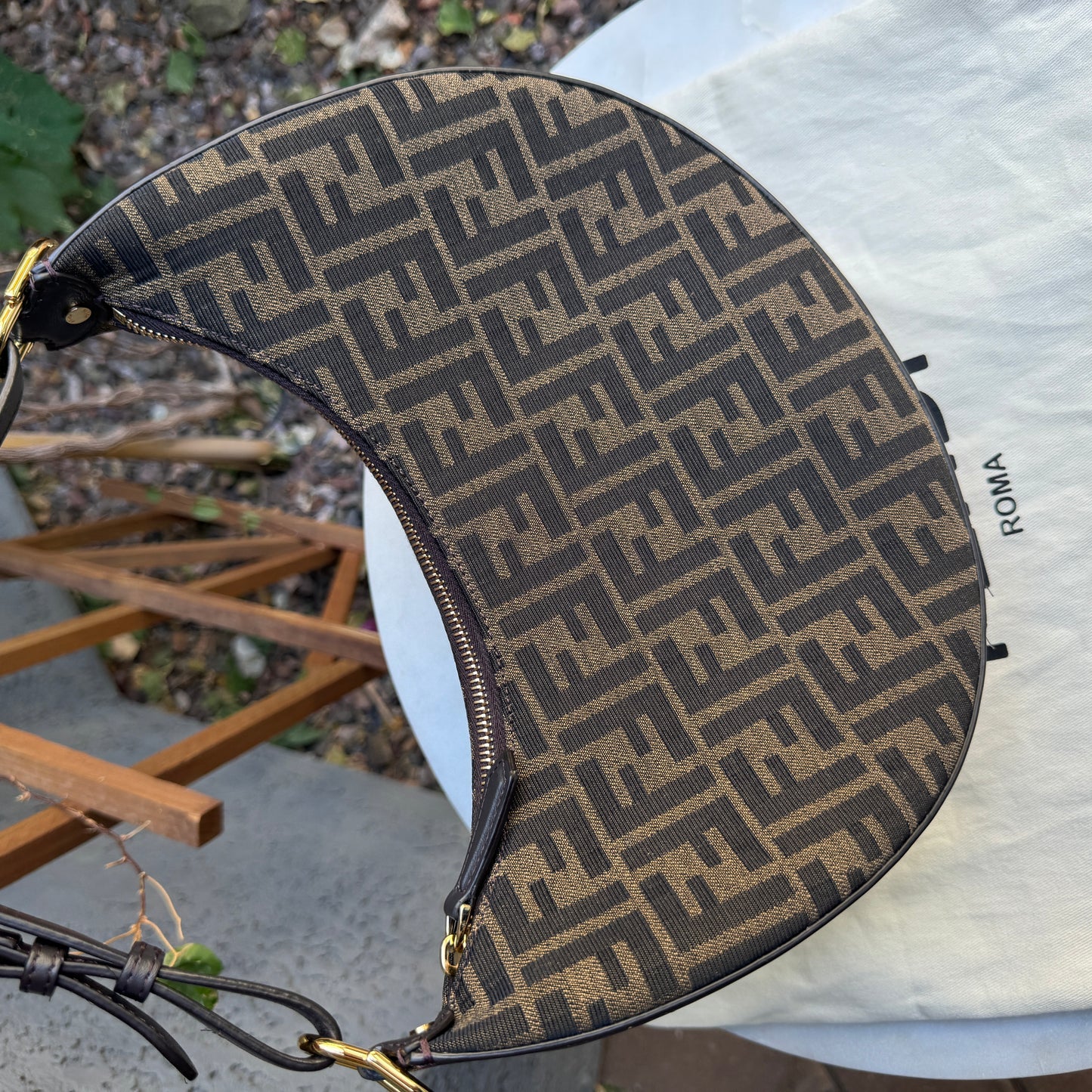 Fendi Zucca Monogram Crescent Small Fendigraphy Shoulder Bag