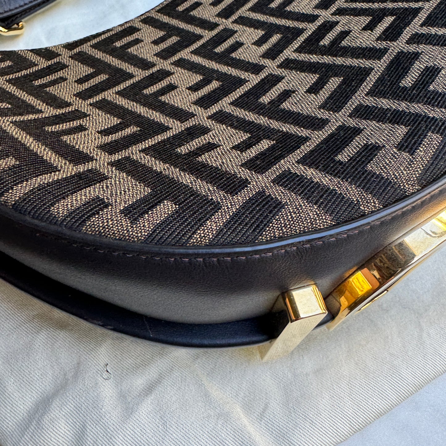 Fendi Zucca Monogram Crescent Small Fendigraphy Shoulder Bag