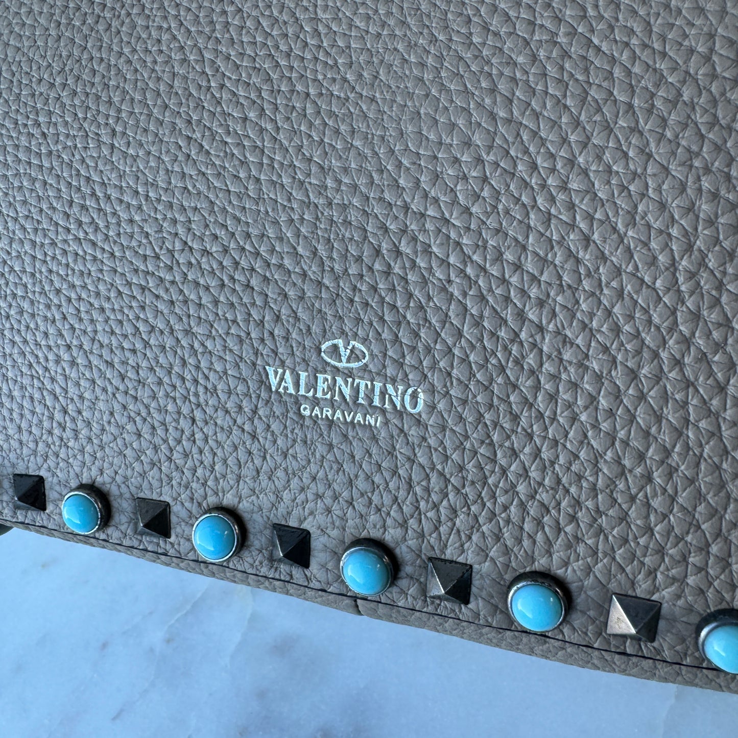 Valentino Garavani Rolling Turquoise Rockstud Tote