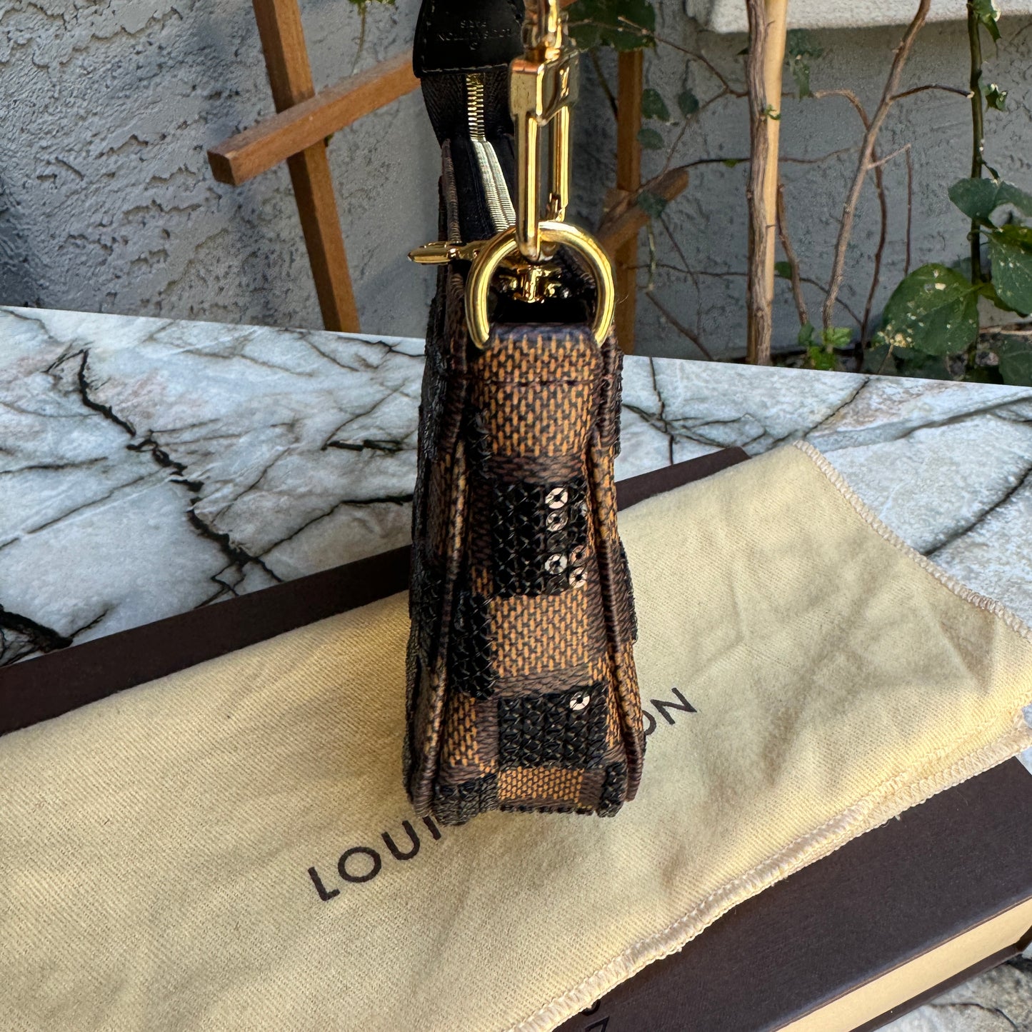 Louis Vuitton Damier Ebene Paillettes Mini Pochette Accessoires
