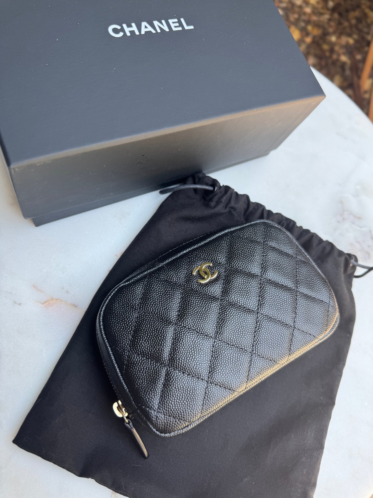 Chanel Small Curvy Quilted Caviar Cosmetic Pouch