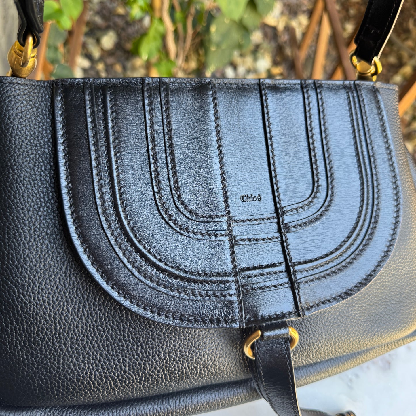 Chloé Shiny Grained Calfskin Marcie Clutch Shoulder Bag