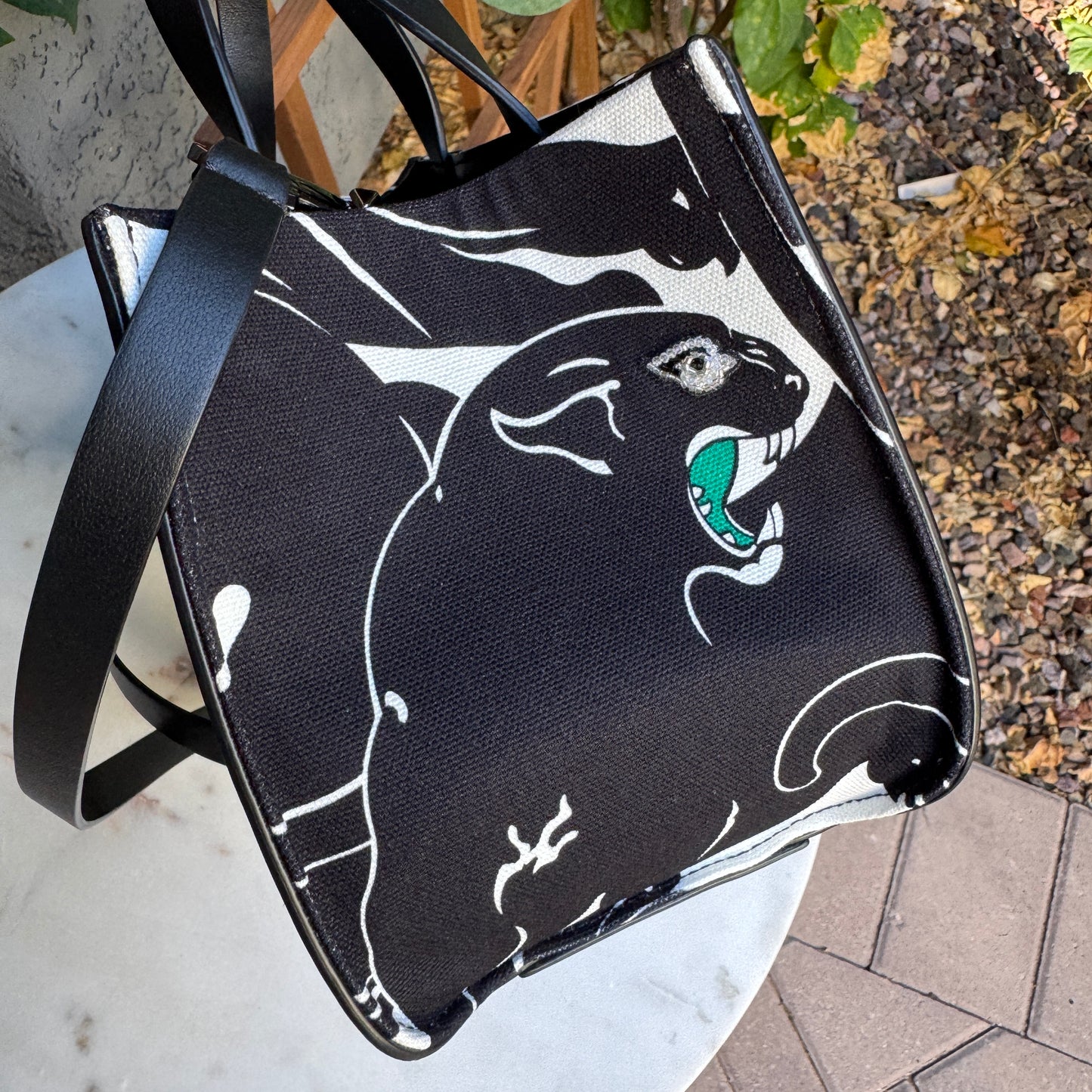 Valentino Garavani Canvas Panther Calfskin Crystal Small Vlogo Signature Tote