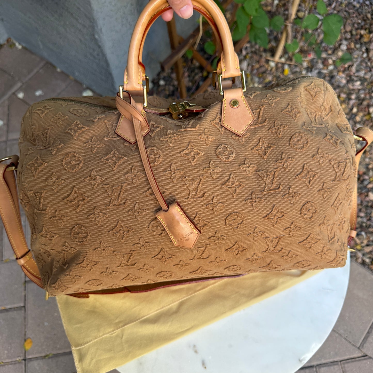 Louis Vuitton Monogram Stone Denim Speedy Bandouliere 35